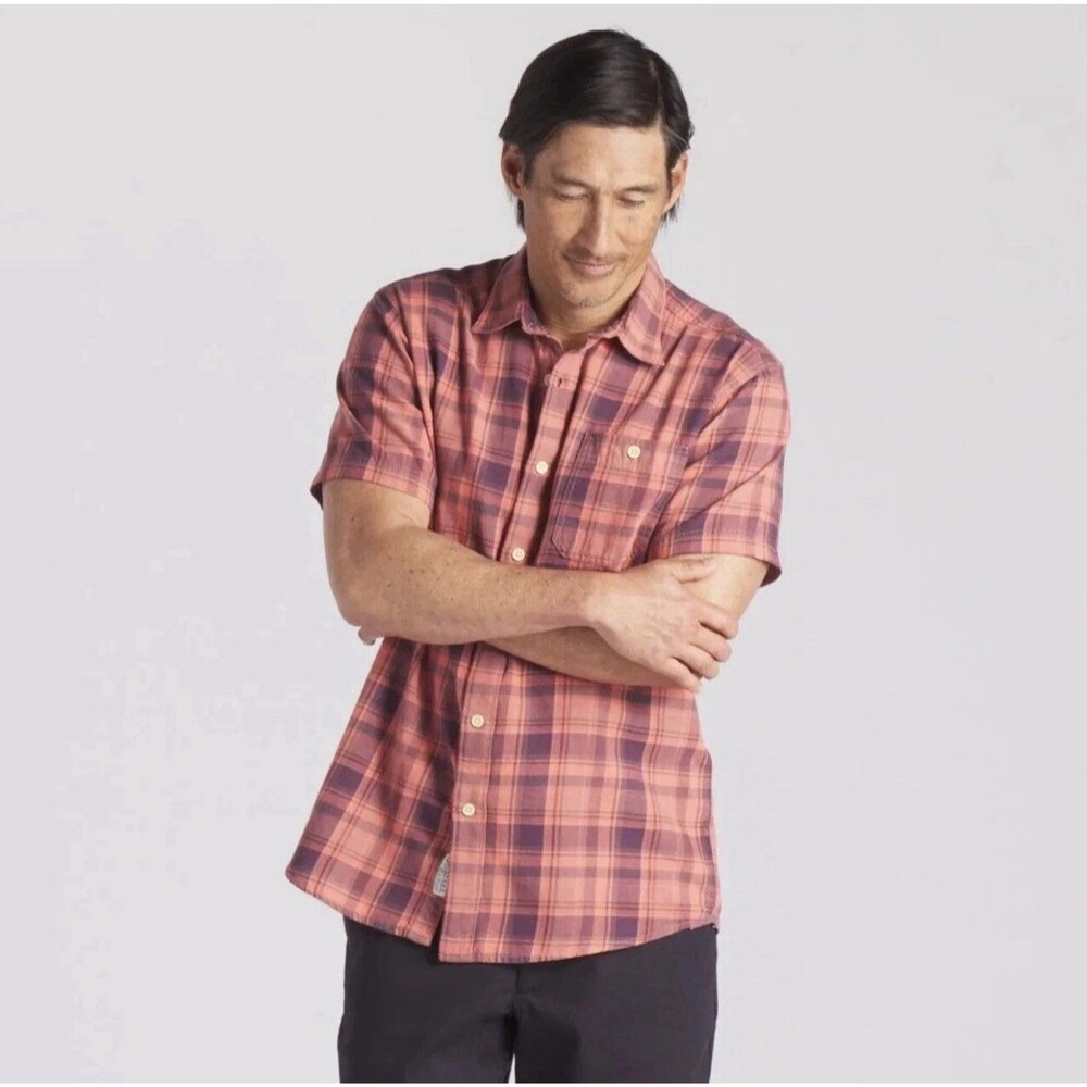 GRAYERS Men's Classic Plaids Short Sleeve Shirt 100% Cotton Orange Size XXL